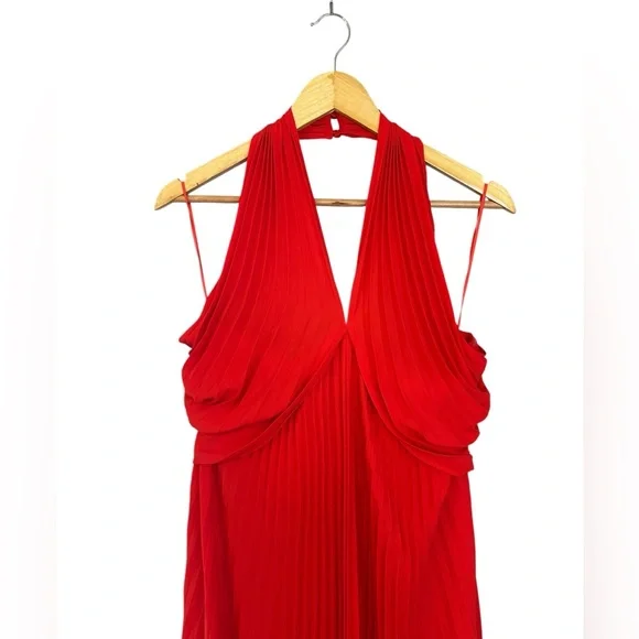 NWT REISS Roya Pleated Halter Dress Red 6 - Picture 6 of 14